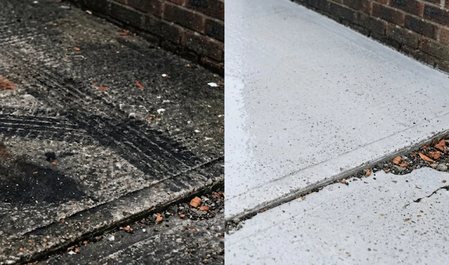 Pavés avant avec traces de pneus, après nettoyés